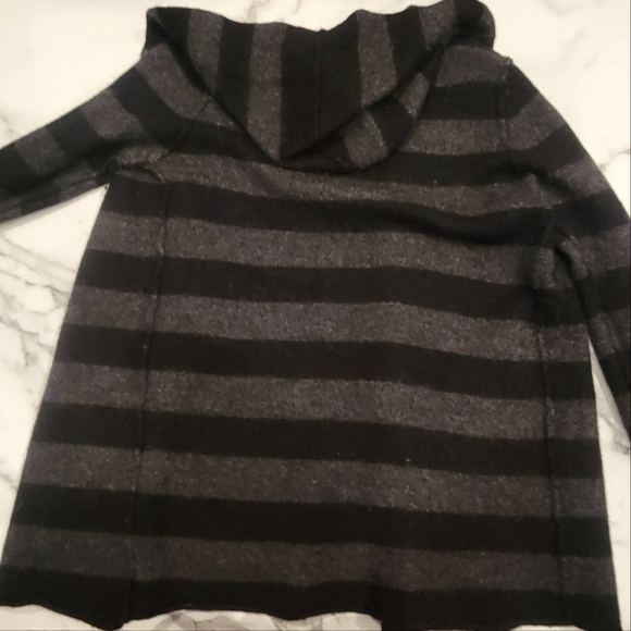 Vince Striped Open Alpaca Wool Cardigan with Hood, Black & Grey - Sz L - Picture 2 of 4